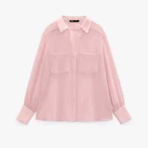 ZARA- NWOT Patch Pocket Semi-Sheer Blouse